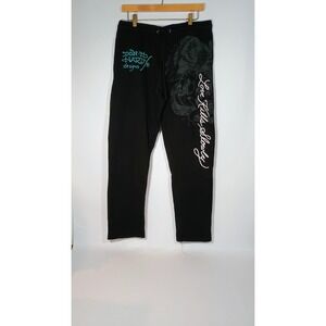 Ed Hardy Mens Black Sweatpants‎ Tiger Dragon Graphic Drawstring Pockets Size M
